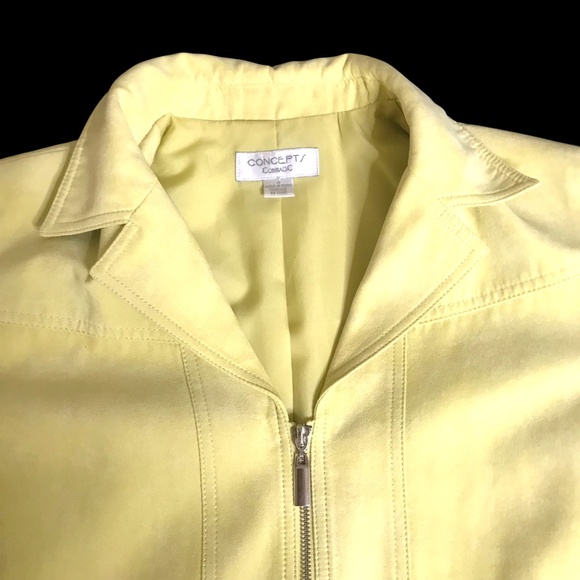 Women’s Yellow Zip Up Jacket Size M Faux Suede Moto Style Pockets Shoulder Pads - Picture 7 of 14